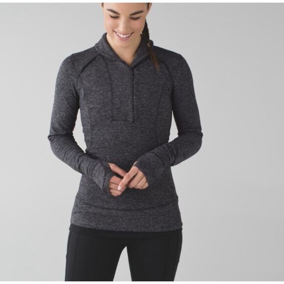 Lululemon Think Fast Pullover Active Top Heathered Herringbone Gray Black Size 4 - Picture 4 of 13